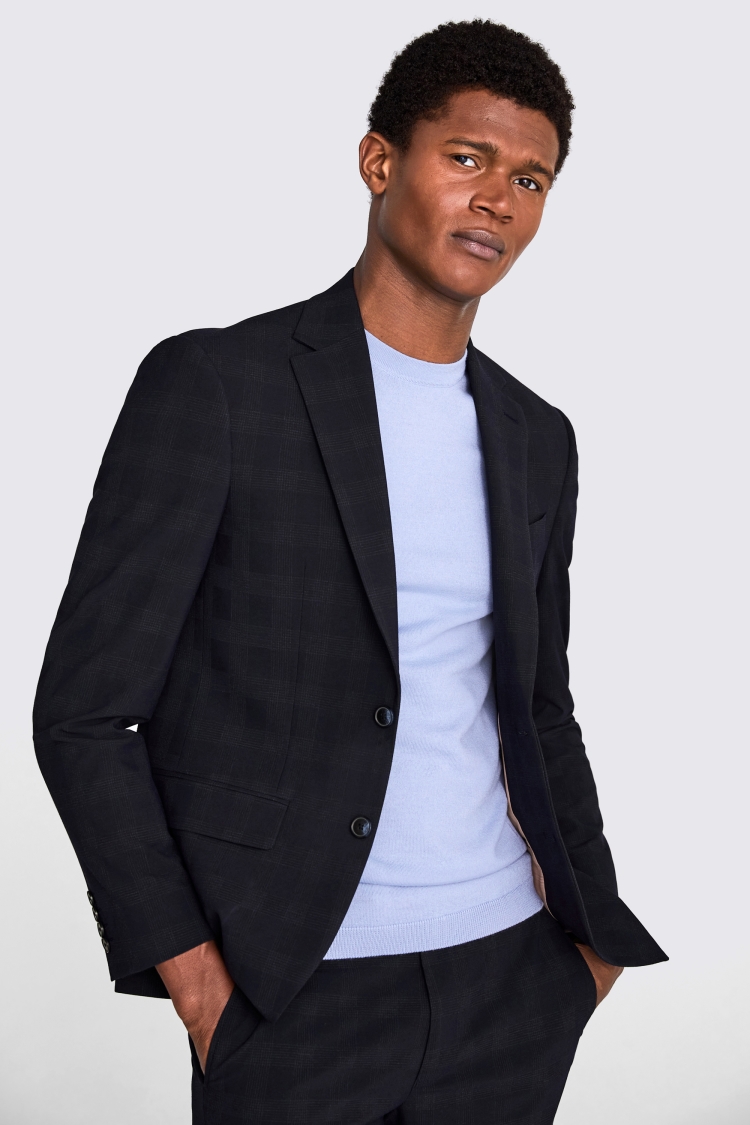 Slim Fit Navy Check Jacket 