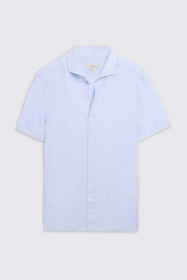Sky Blue Short Sleeve Linen Shirt