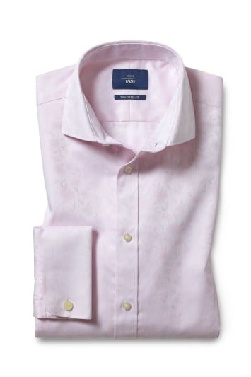 Tailored Fit Pink Jacquard Double Cuff Shirt
