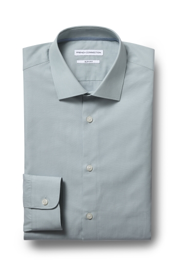 French Connection Slim Fit Green Single Cuff Chambray Shirt
