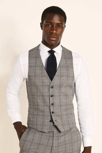 IKKS Satin Mouse Grey Check Suit Waistcoat for Men Mens Clothing Jackets Waistcoats and gilets 
