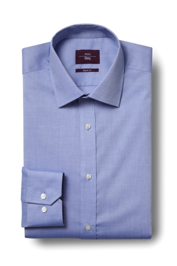 Moss Esq. Regular Fit Blue Single Cuff Oxford Non Iron Shirt