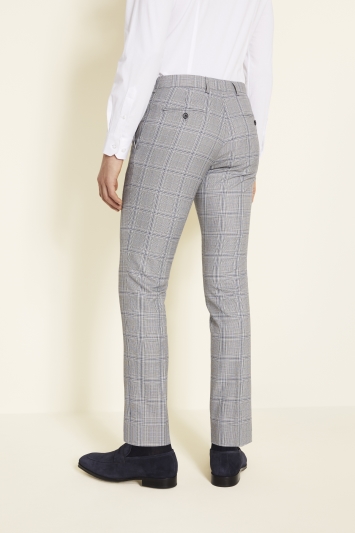 Slim Fit Grey & Sky Check Trousers