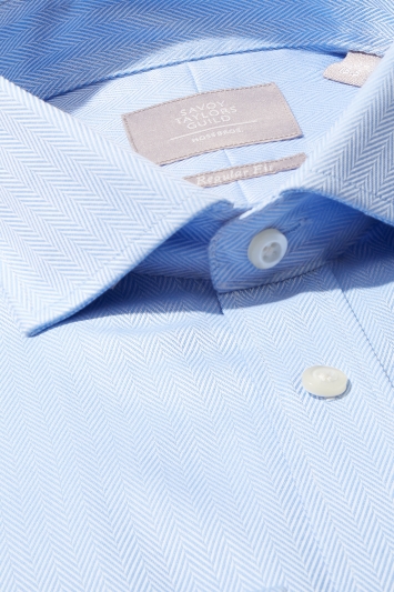 Savoy Taylors Guild Regular Fit Sky Double Cuff Herringbone Shirt