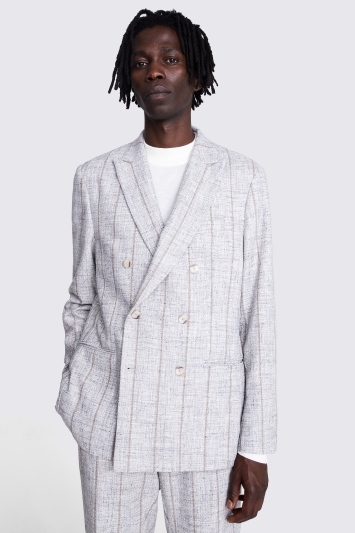 Italian Tailored Fit Light Grey Stripe Double Breasted Jacket 