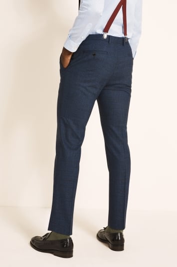 Slim Fit Navy Rust Check Trousers