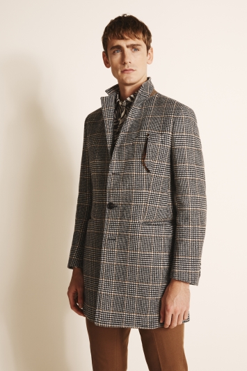 Tailored Fit Black Check Overcoat 