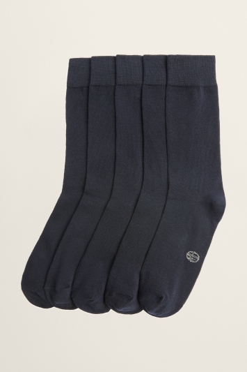 Navy 5-Pack Cotton-Blend Socks