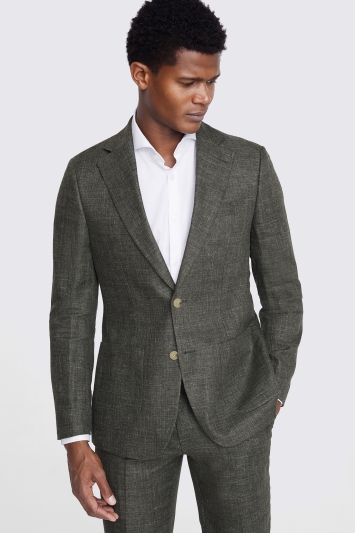 Tailored Fit Khaki Linen Jacket