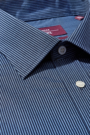 Moss Esq. Regular Fit Blue Single Cuff Stripe Non Iron Shirt