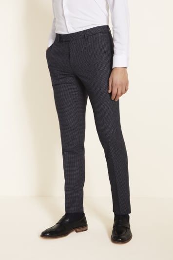 Slim Fit Navy Puppytooth Tweed Trousers