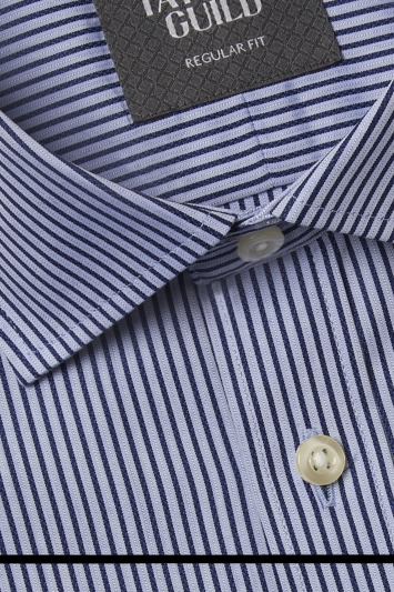 Savoy Taylors Guild Regular Fit Navy Single Cuff Stripe Shirt