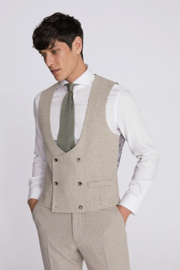 Regular Fit Taupe Houndstooth Waistcoat