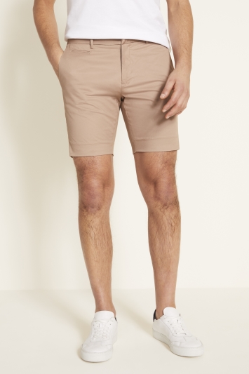 Moss London Slim Fit Taupe Chino Stretch Shorts 