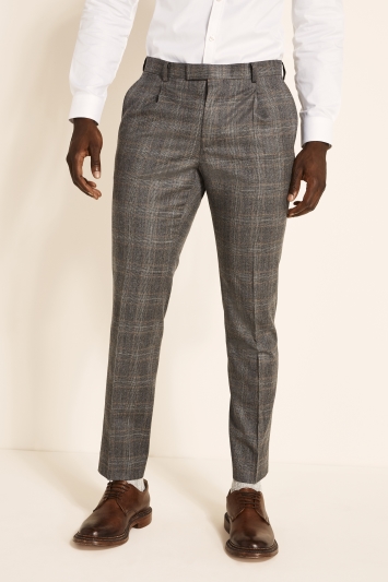 Slim Fit Grey Camel Check Trousers