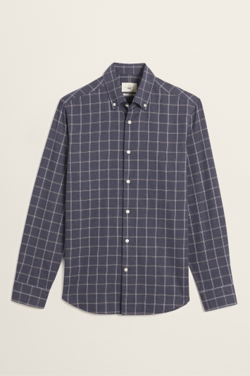 Tailored Fit Navy Brushed Check Shirt
