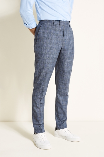 Tailored Fit Faded Blue Check Trousers