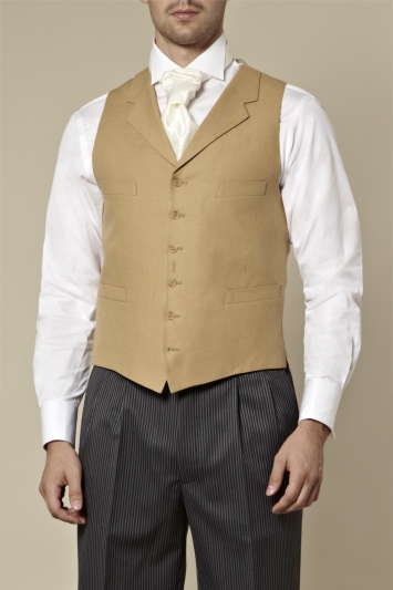 Moss Bros Covent Garden Tailored Fit Beige Linen Waistcoat 