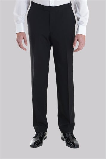Moss Bros Covent Garden Tailored Fit Flat Front Dinner Suit Trousers Black