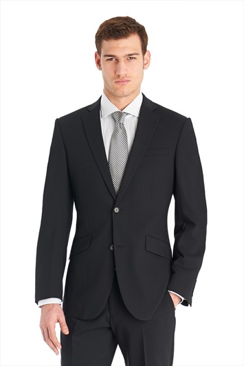 Moss Bespoke Tailored Fit Black High Twist Performance Suit