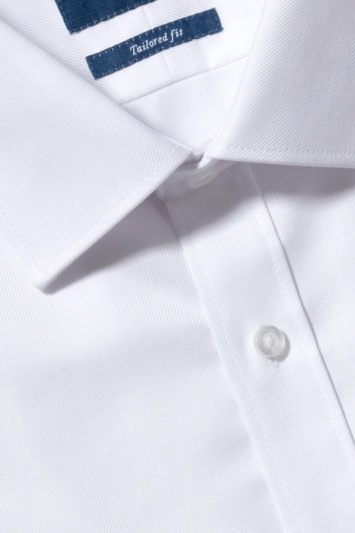 Moss 1851 Tailored Fit White Double Cuff Twill Shirt