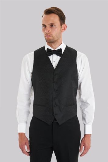 Tailored Fit Black Waistcoat & Bow Tie