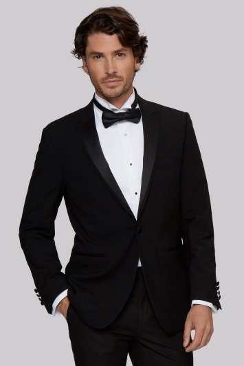 Moss 1851 Tailored Fit Black Satin Peak Lapel Tuxedo Jacket