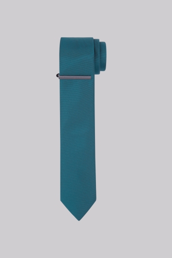 Moss London Emerald Skinny Tie With Tie Clip