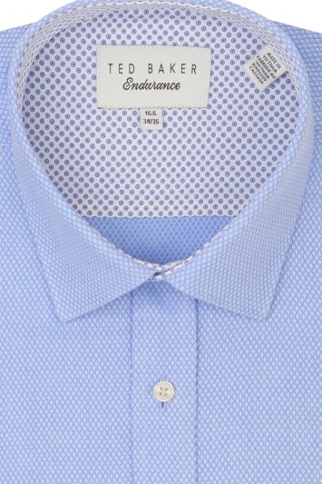 Ted Baker Tailored Fit Blue Single Cuff Textured Shirt
