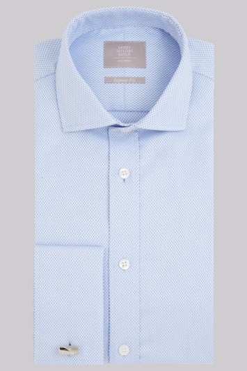 Savoy Taylors Guild Regular Fit Sky Blue Double Cuff Textured Shirt 