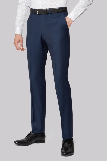 Hardy Amies Tailored Fit Navy Birdseye Trousers