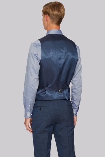Hardy Amies Tailored Fit Blue Melange Check Waistcoat 