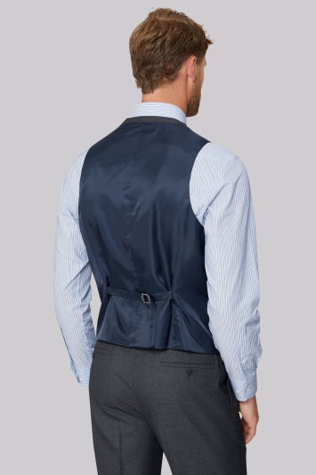Moss Esq. Regular Fit Airforce Blue Birdseye Waistcoat
