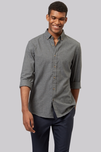 Moss 1851 Slim Fit Charcoal Flannel Check Button Down Casual Shirt