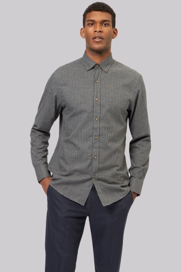 Moss 1851 Slim Fit Charcoal Flannel Check Button Down Casual Shirt
