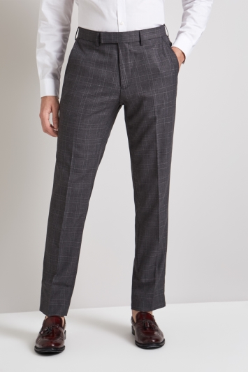 Moss London Skinny Fit Charcoal with Pink Windowpane Check Trousers
