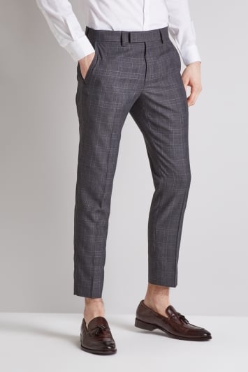 Moss London Skinny Fit Charcoal with Pink Windowpane Check Cropped Trousers