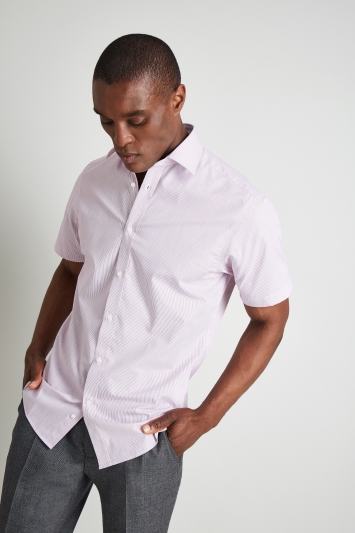Moss Esq. Regular Fit Pink Short Sleeve Stripe Shirt