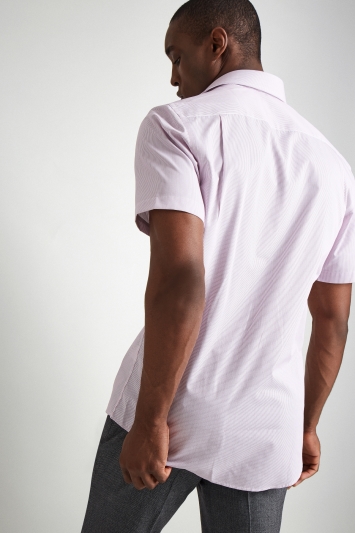 Moss Esq. Regular Fit Pink Short Sleeve Stripe Shirt