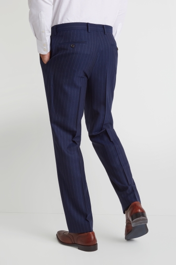 Savoy Taylors Guild Regular Fit Blue Wide Stripe Trouser