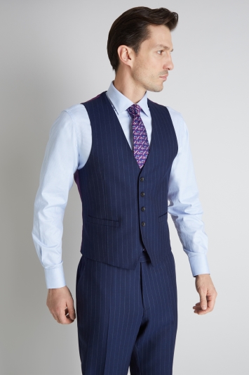Savoy Taylors Guild Regular Fit Blue Wide Stripe Waistcoat