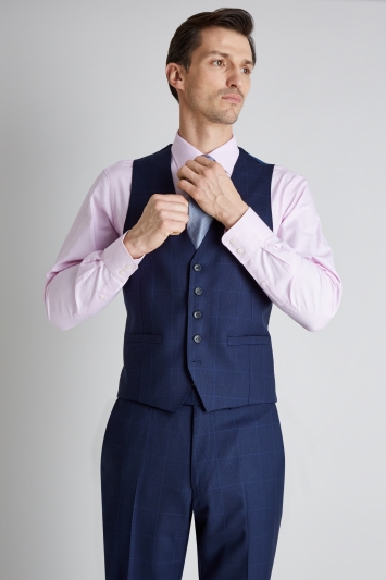 Savoy Taylors Guild Regular Fit Blue Prince of Wales Check Waistcoat