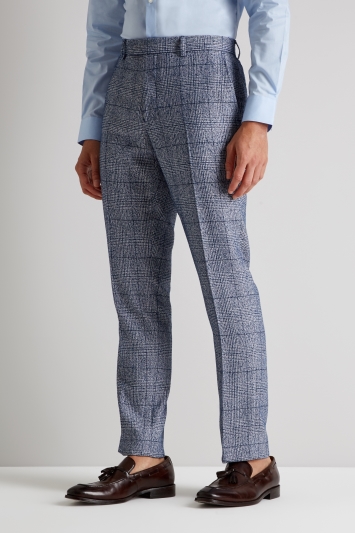 Moss London Skinny Fit Blue Boucle Check Trousers