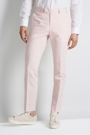 Moss London Skinny Fit Pink Linen Cotton Linen Trousers