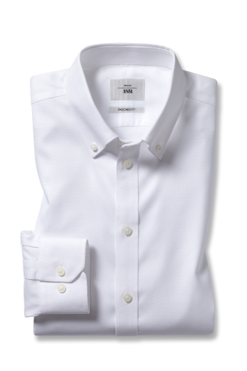 Tailored Fit White Textured Zero Iron Shirt