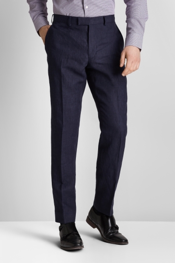 Moss 1851 Tailored Fit Navy Linen Trousers