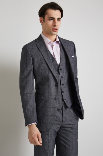 Moss Esq. Regular Fit Blue Prince of Wales Check Jacket