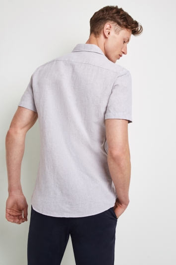 Moss 1851 Slim Fit Neutral Linen Short Sleeve Bamboo Print Casual Shirt