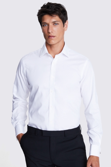 Tailored Fit White Double Cuff Textured Zero Iron Shirt