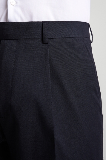 Moss Esq. Regular Fit Machine Washable Navy Single Pleat Front Trousers ...